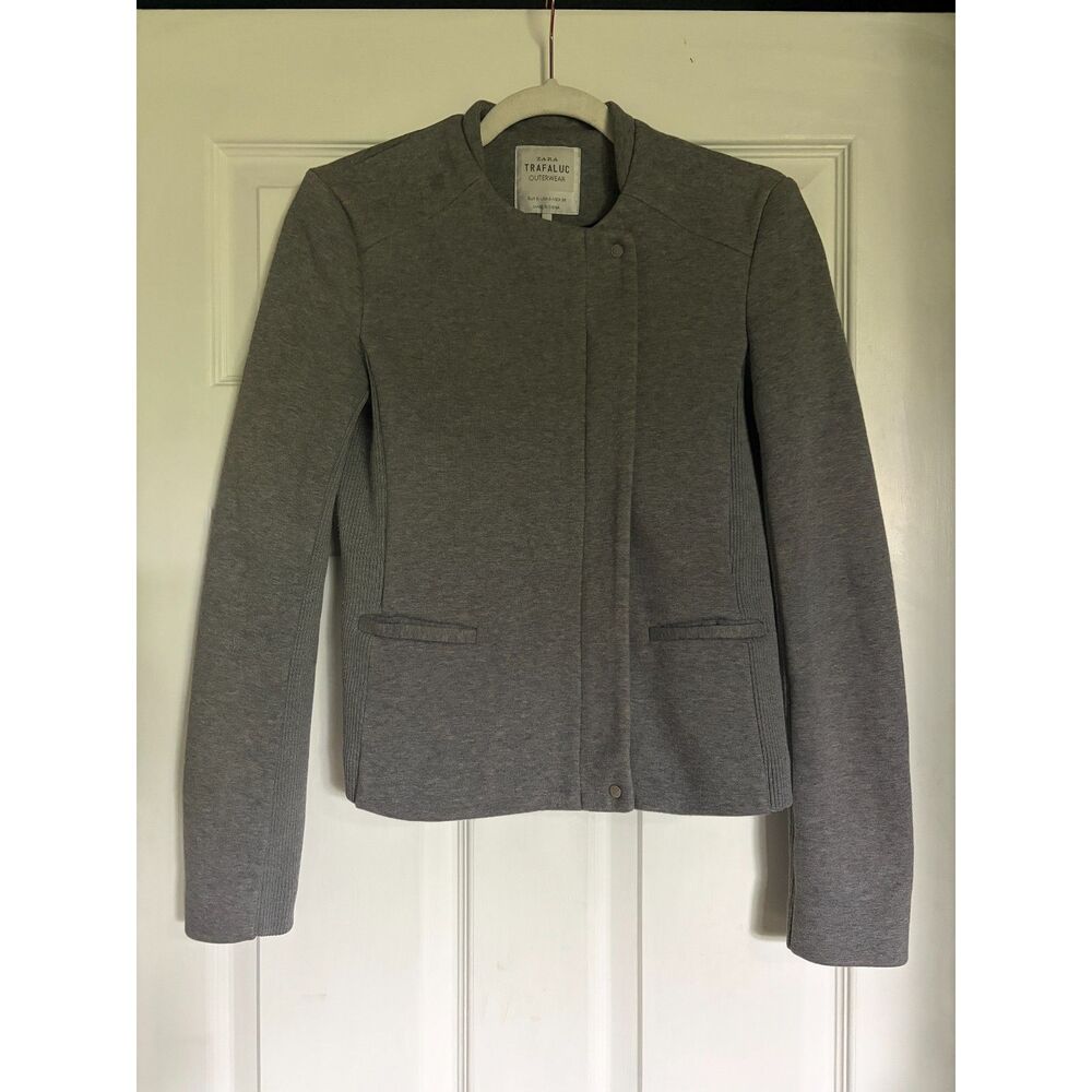 Zara Trafaluc collarless moto-style jacket Sz S